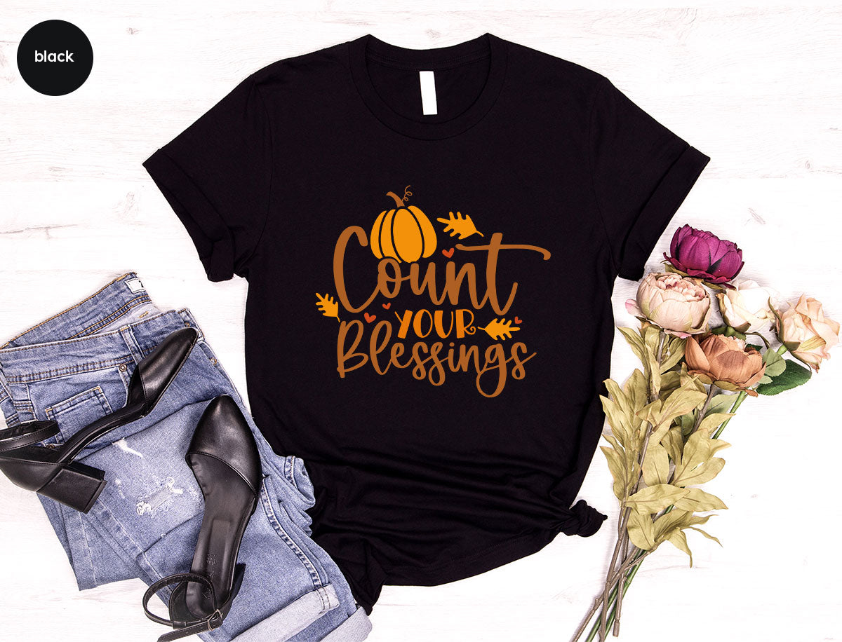 Cute Fall Outfit, Pumpkin Shirts, Gift for Her, Thanksgiving Clothing, Autumn Crewneck Sweatshirt, Blessed Vneck Tshirt, Leaves Graphic Tees