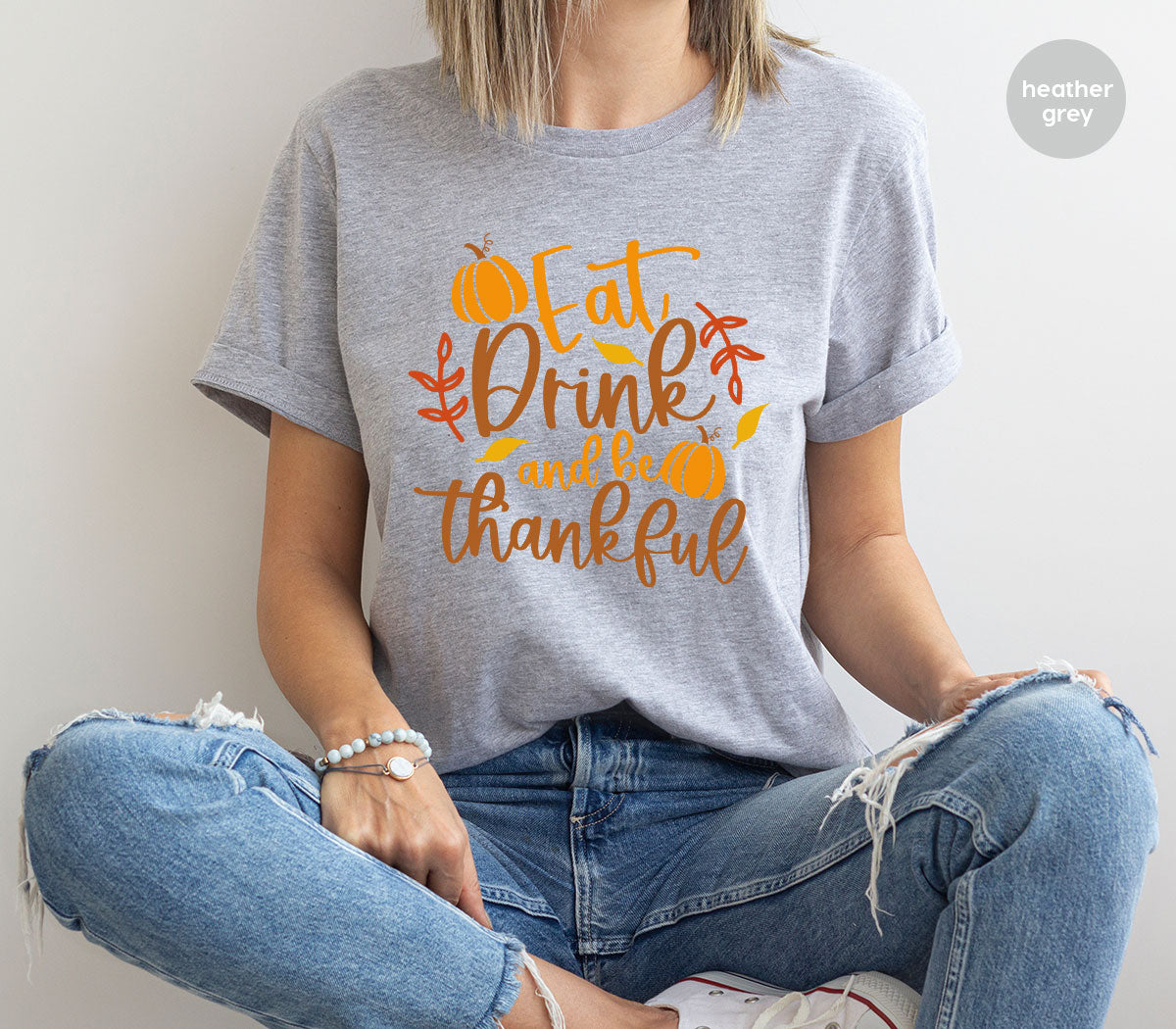 Cute Pumpkin T-Shirt, Fall Graphic Tees, Thankful Gifts, Thanksgiving Outfits, Autumn Crewneck Sweatshirt, Fall Leaves Vneck Shirt