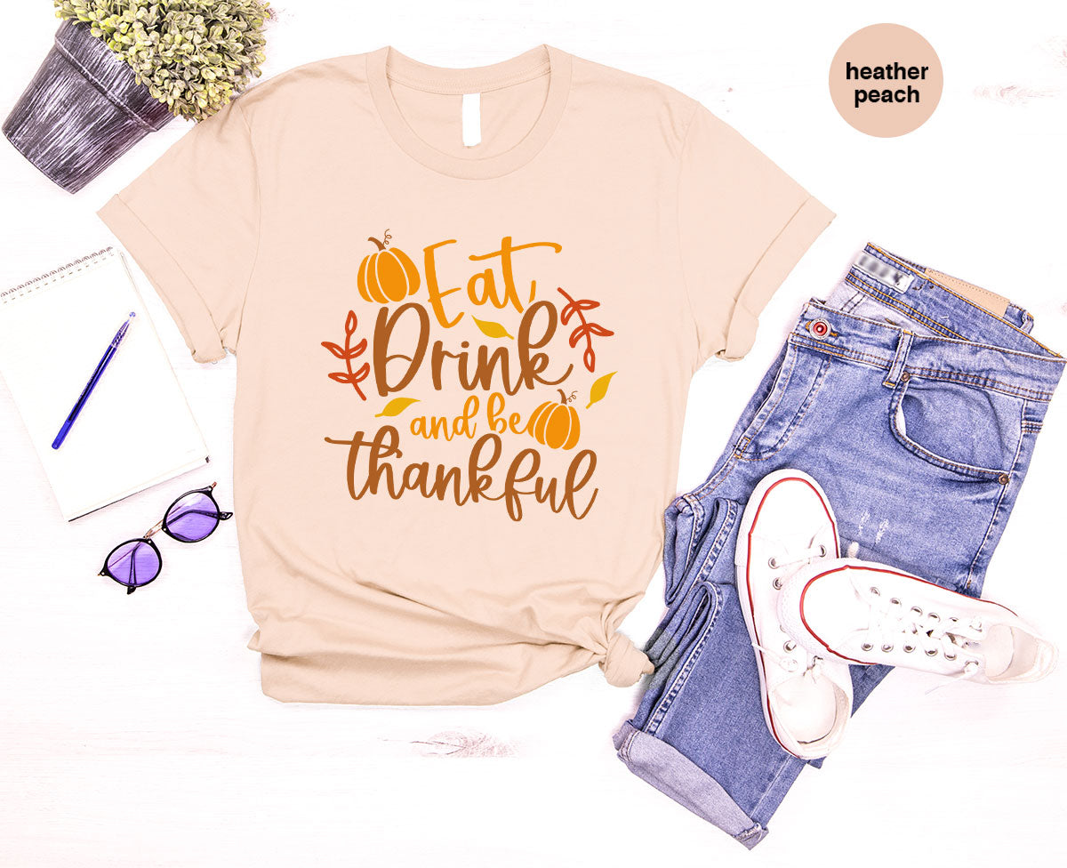 Cute Pumpkin T-Shirt, Fall Graphic Tees, Thankful Gifts, Thanksgiving Outfits, Autumn Crewneck Sweatshirt, Fall Leaves Vneck Shirt