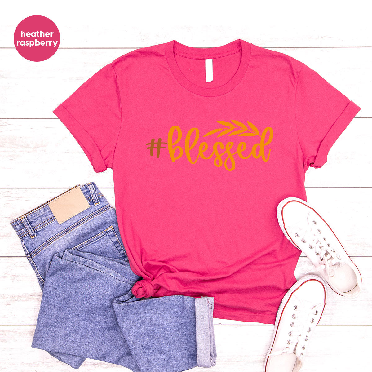 Cute Blessed T-Shirt, Fall Leaves Graphic Tees, Gift for Her, Womens Autumn Clothing, Thanksgiving Sweatshirt, Girls Vneck Tshirts