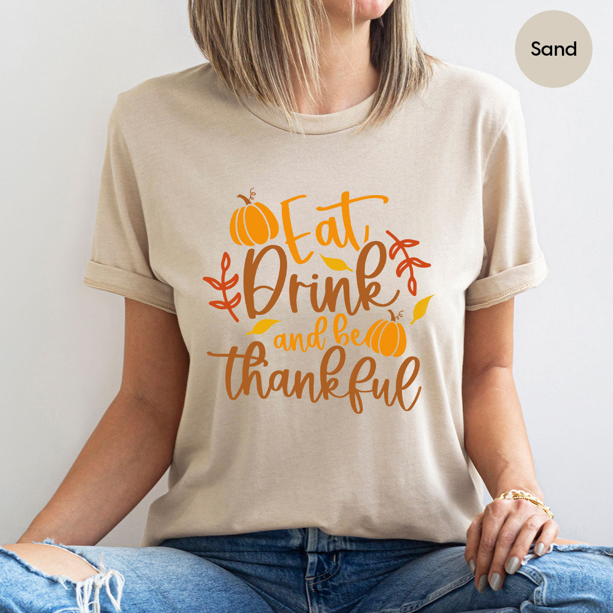 Cute Pumpkin T-Shirt, Fall Graphic Tees, Thankful Gifts, Thanksgiving Outfits, Autumn Crewneck Sweatshirt, Fall Leaves Vneck Shirt