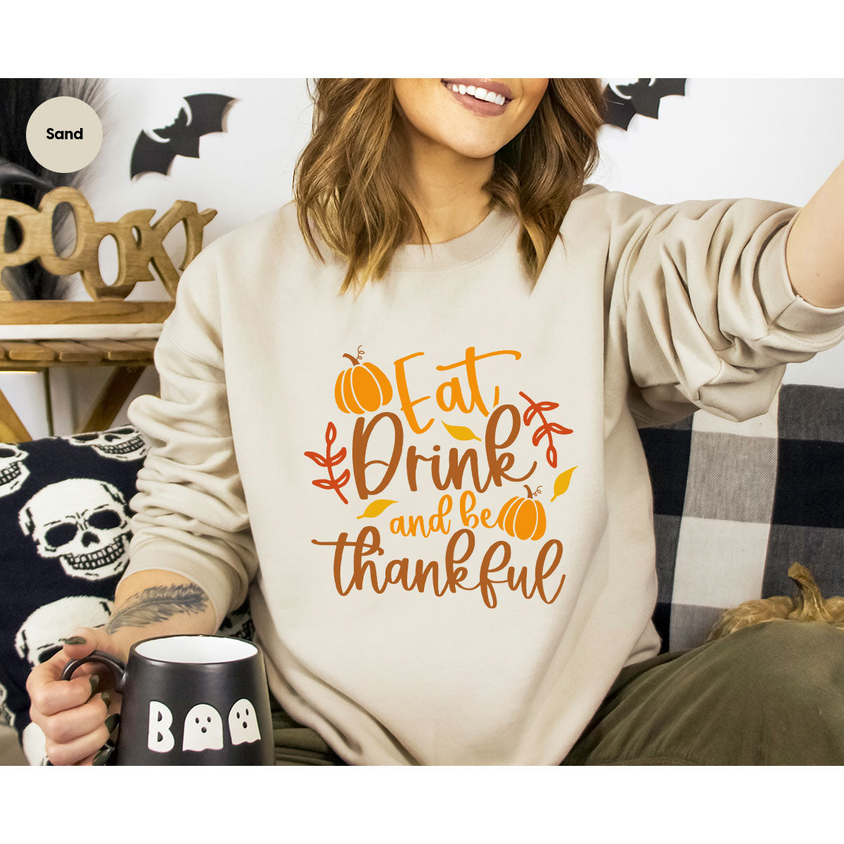 Cute Pumpkin T-Shirt, Fall Graphic Tees, Thankful Gifts, Thanksgiving Outfits, Autumn Crewneck Sweatshirt, Fall Leaves Vneck Shirt