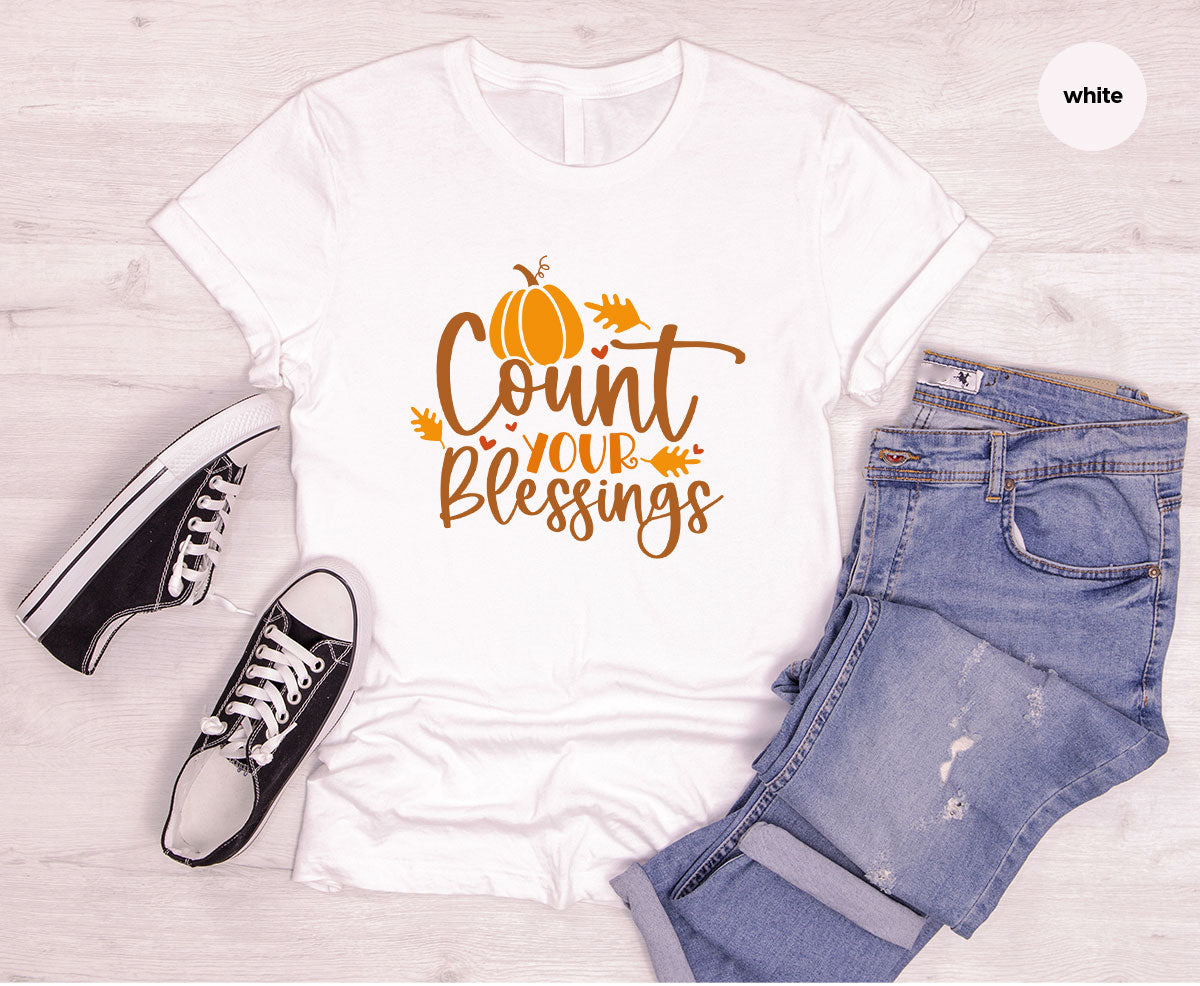 Cute Fall Outfit, Pumpkin Shirts, Gift for Her, Thanksgiving Clothing, Autumn Crewneck Sweatshirt, Blessed Vneck Tshirt, Leaves Graphic Tees