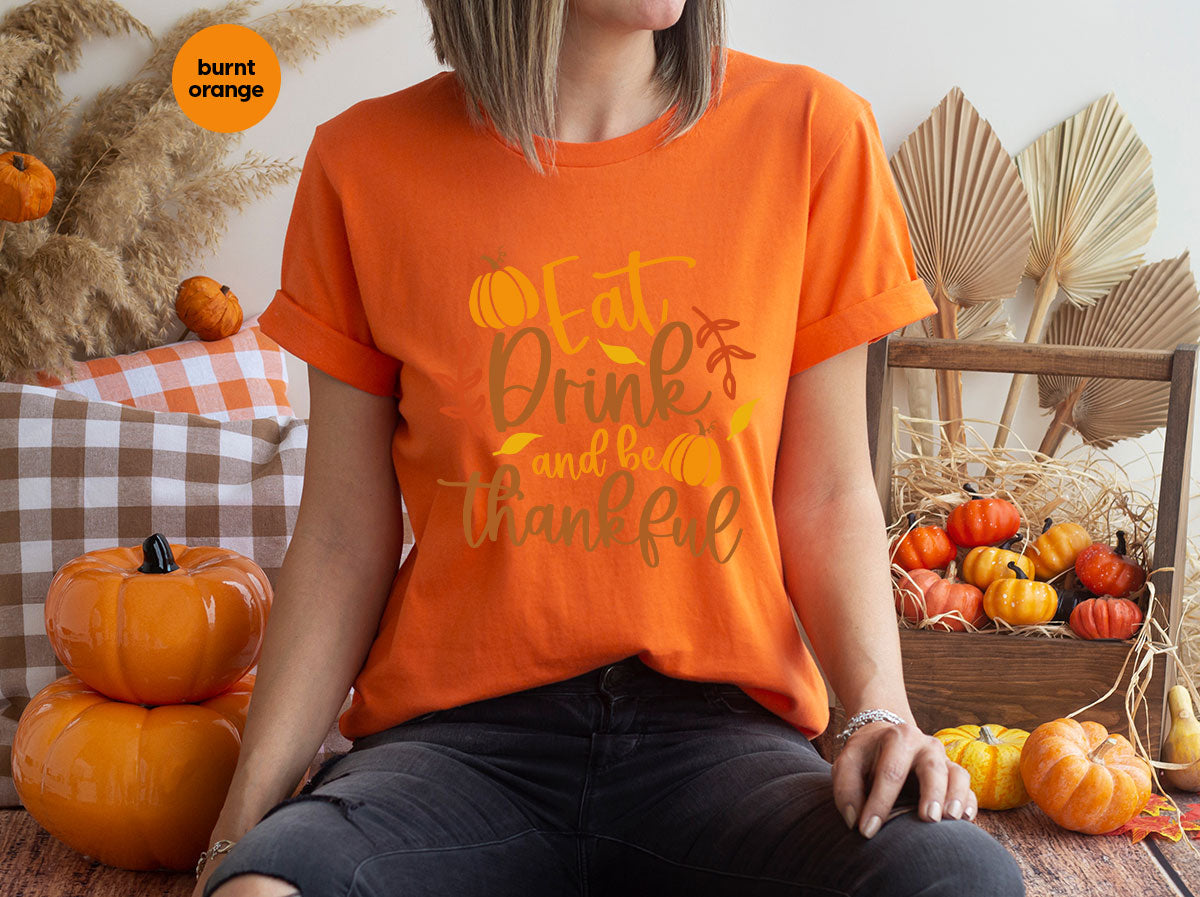 Cute Pumpkin T-Shirt, Fall Graphic Tees, Thankful Gifts, Thanksgiving Outfits, Autumn Crewneck Sweatshirt, Fall Leaves Vneck Shirt