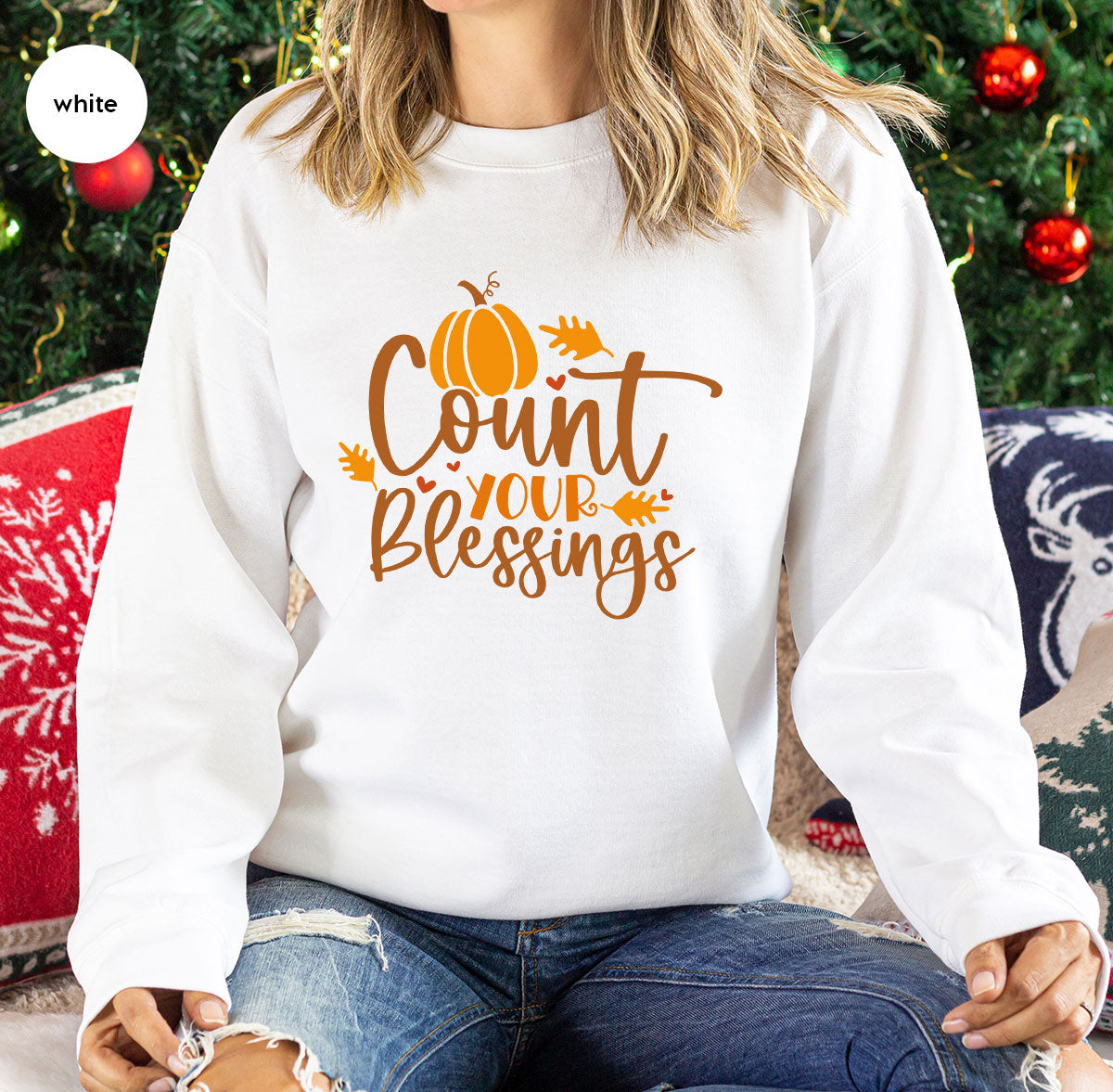 Cute Fall Outfit, Pumpkin Shirts, Gift for Her, Thanksgiving Clothing, Autumn Crewneck Sweatshirt, Blessed Vneck Tshirt, Leaves Graphic Tees