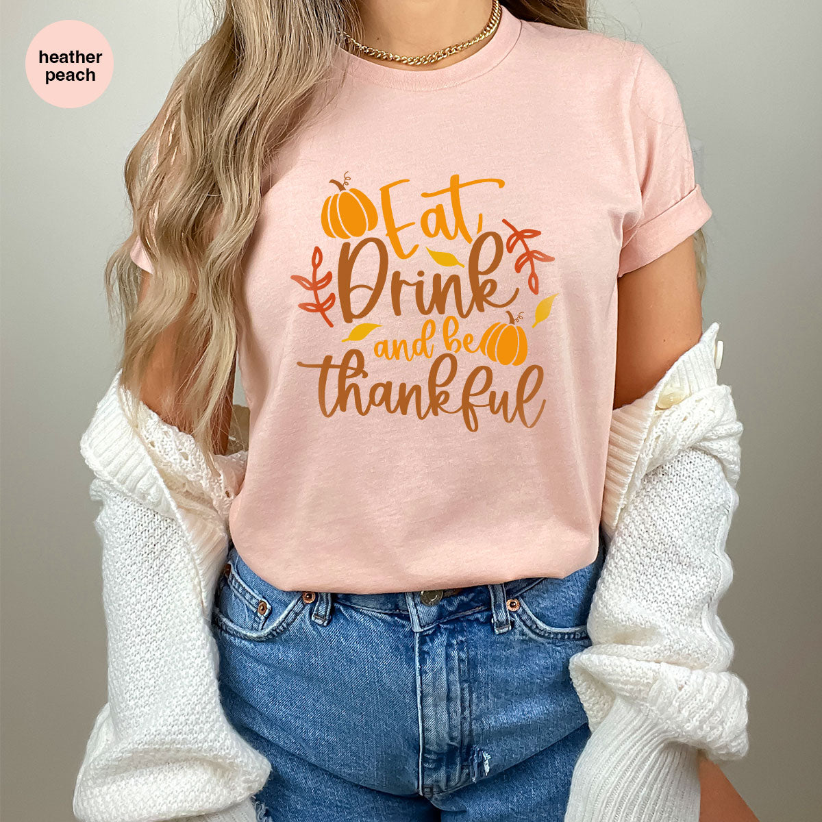 Cute Pumpkin T-Shirt, Fall Graphic Tees, Thankful Gifts, Thanksgiving Outfits, Autumn Crewneck Sweatshirt, Fall Leaves Vneck Shirt