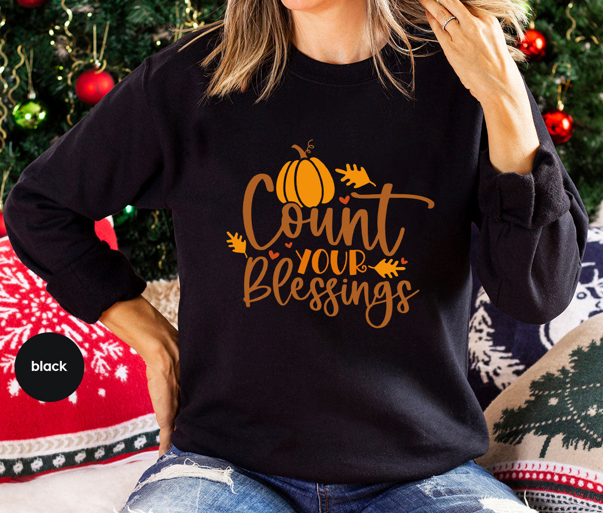 Cute Fall Outfit, Pumpkin Shirts, Gift for Her, Thanksgiving Clothing, Autumn Crewneck Sweatshirt, Blessed Vneck Tshirt, Leaves Graphic Tees