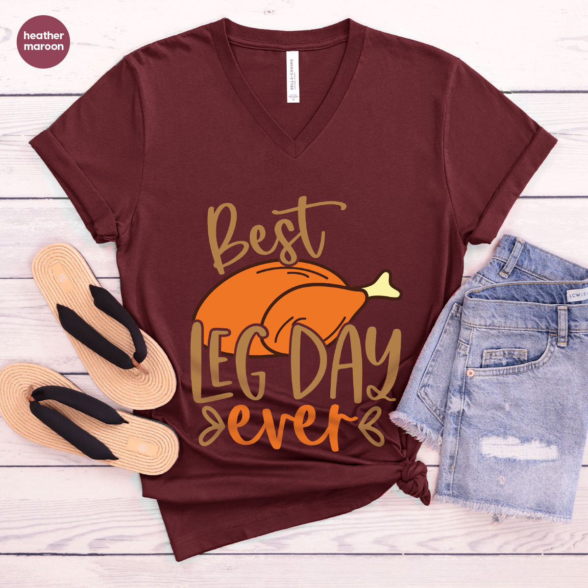 Funny Thanksgiving Shirts, Turkey Graphic Tees, Fall Crewneck Sweatshirt, Autumn Outfit, Matching Family TShirts, Best Leg Day Ever T-Shirt