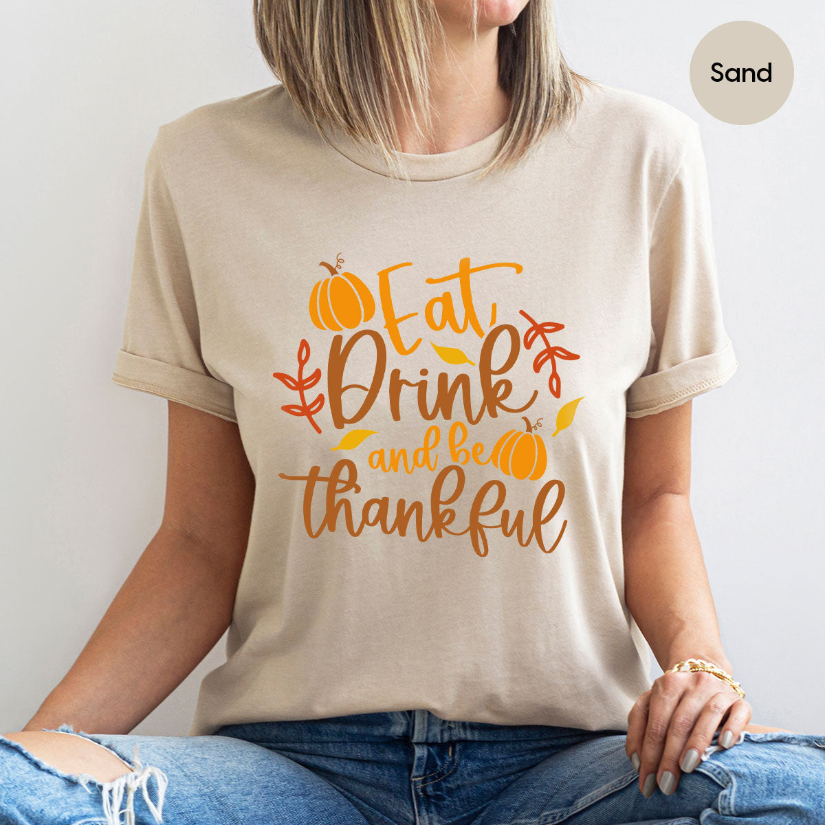 Cute Pumpkin T-Shirt, Fall Graphic Tees, Thankful Gifts, Thanksgiving Outfits, Autumn Crewneck Sweatshirt, Fall Leaves Vneck Shirt