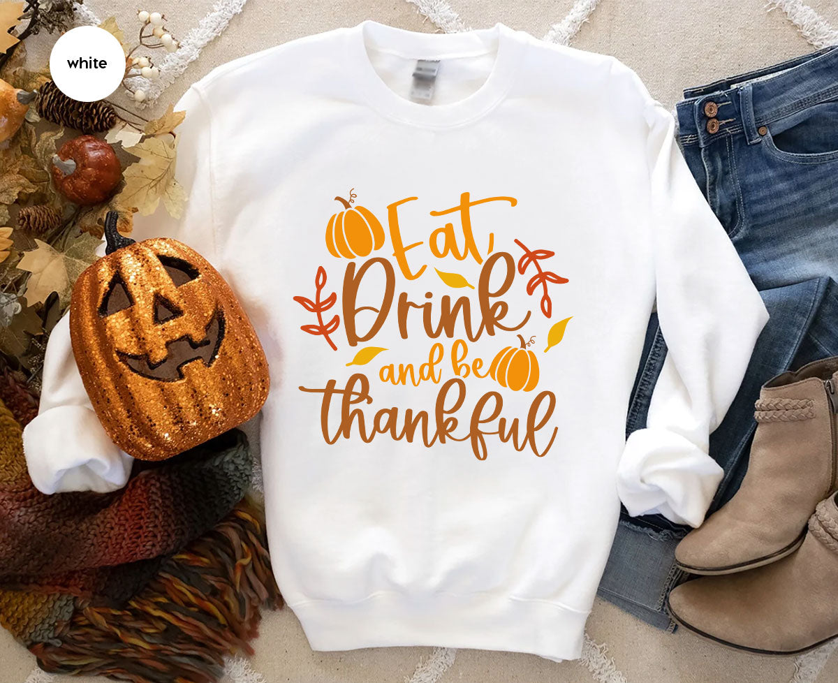 Cute Pumpkin T-Shirt, Fall Graphic Tees, Thankful Gifts, Thanksgiving Outfits, Autumn Crewneck Sweatshirt, Fall Leaves Vneck Shirt