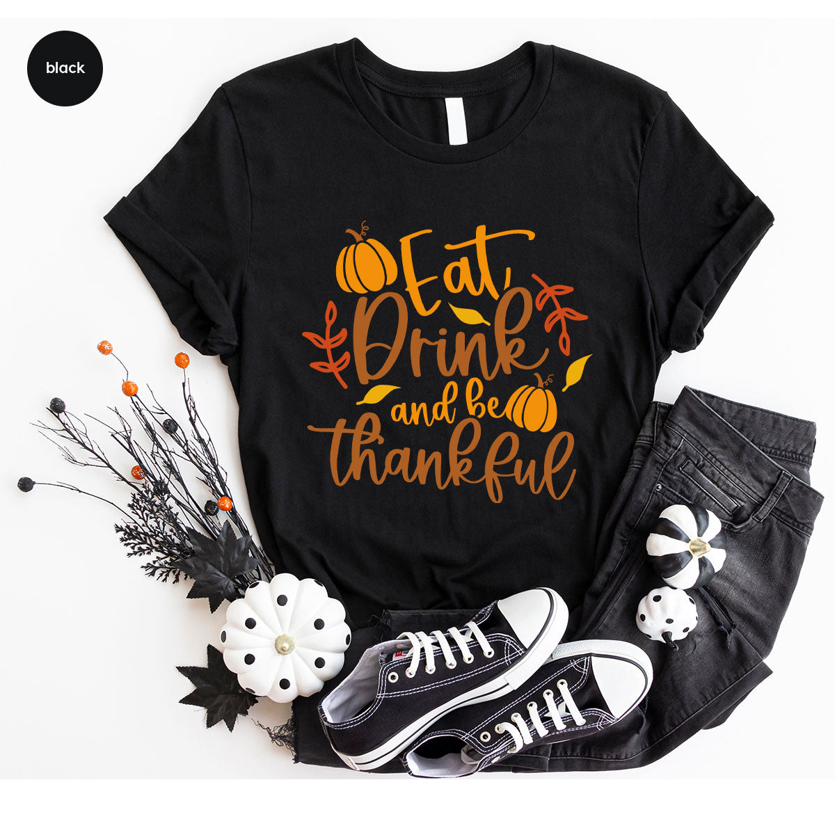 Cute Pumpkin T-Shirt, Fall Graphic Tees, Thankful Gifts, Thanksgiving Outfits, Autumn Crewneck Sweatshirt, Fall Leaves Vneck Shirt