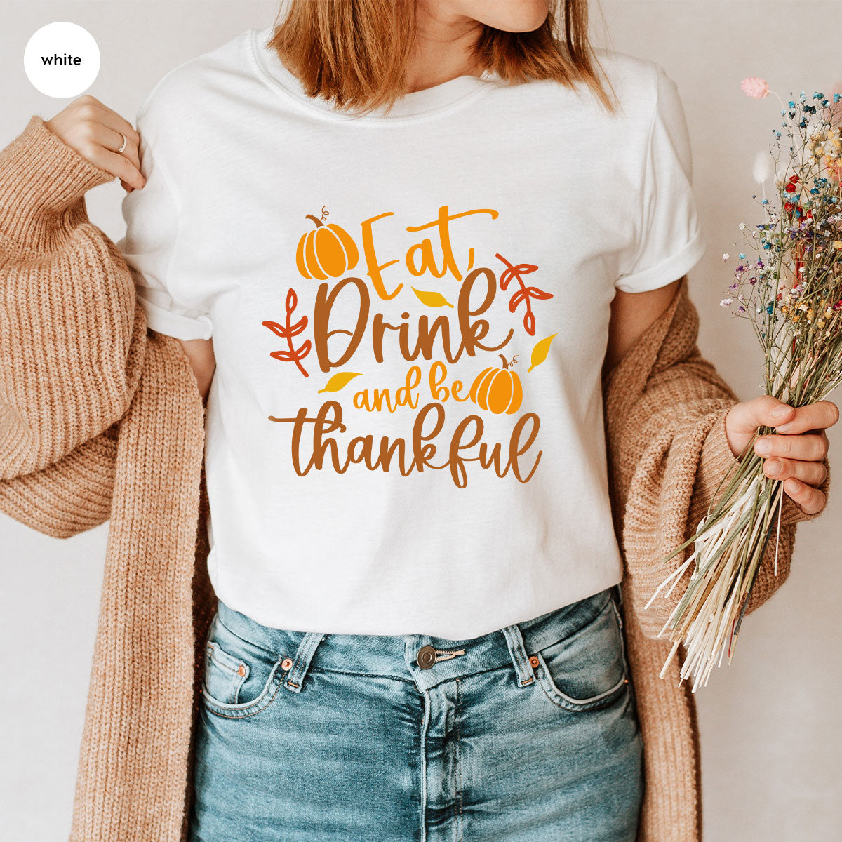 Cute Pumpkin T-Shirt, Fall Graphic Tees, Thankful Gifts, Thanksgiving Outfits, Autumn Crewneck Sweatshirt, Fall Leaves Vneck Shirt