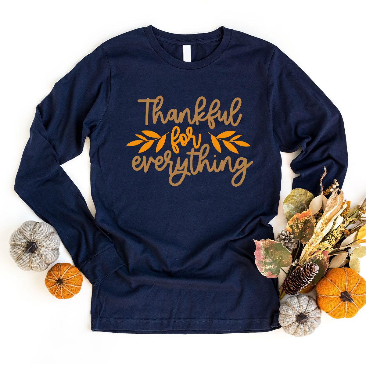 Thanksgiving T Shirts, Gifts for Her, Fall Leaves Graphic Tees, Autumn Clothing, Thankful for Everything T-Shirt, Womens Vneck TShirt