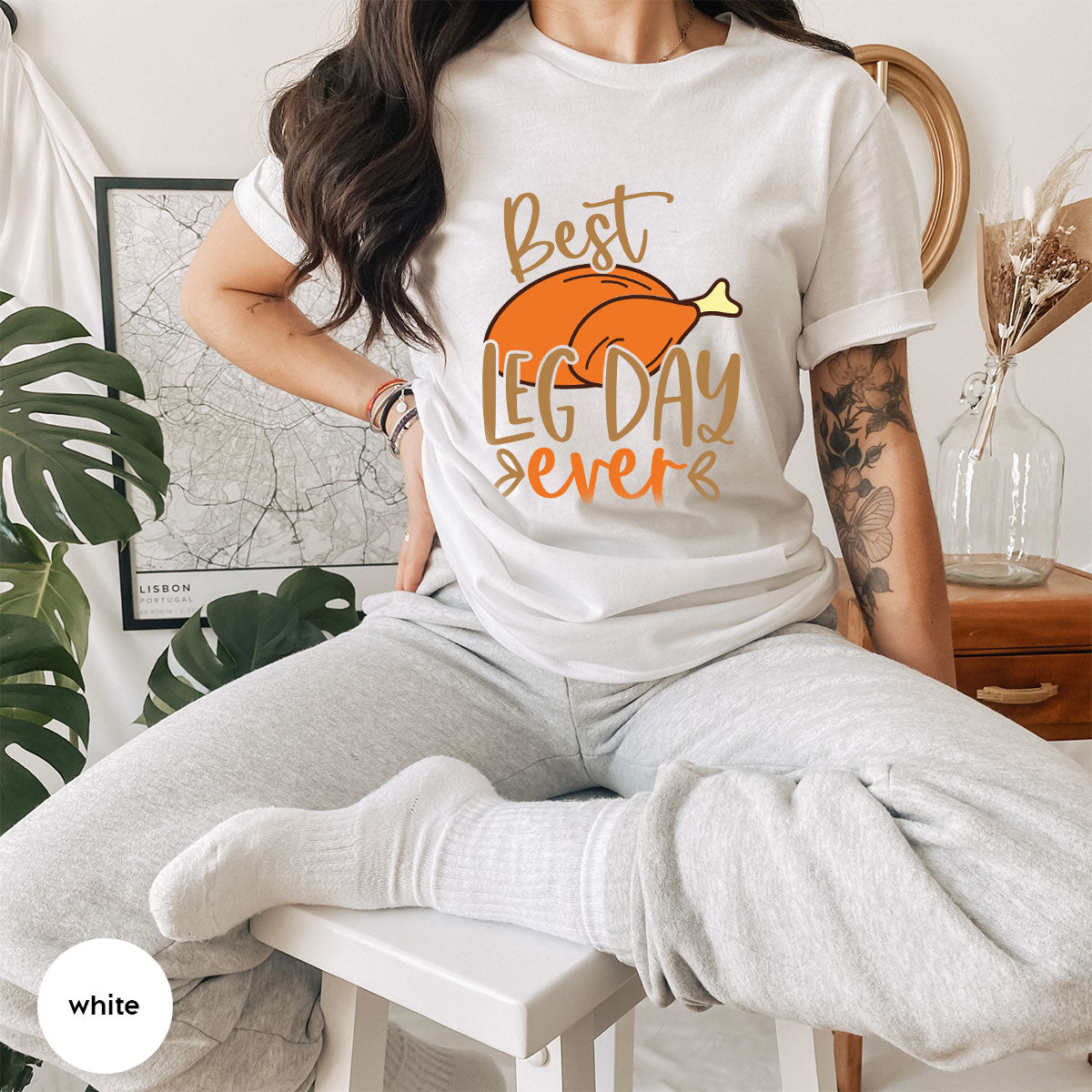 Funny Thanksgiving Shirts, Turkey Graphic Tees, Fall Crewneck Sweatshirt, Autumn Outfit, Matching Family TShirts, Best Leg Day Ever T-Shirt