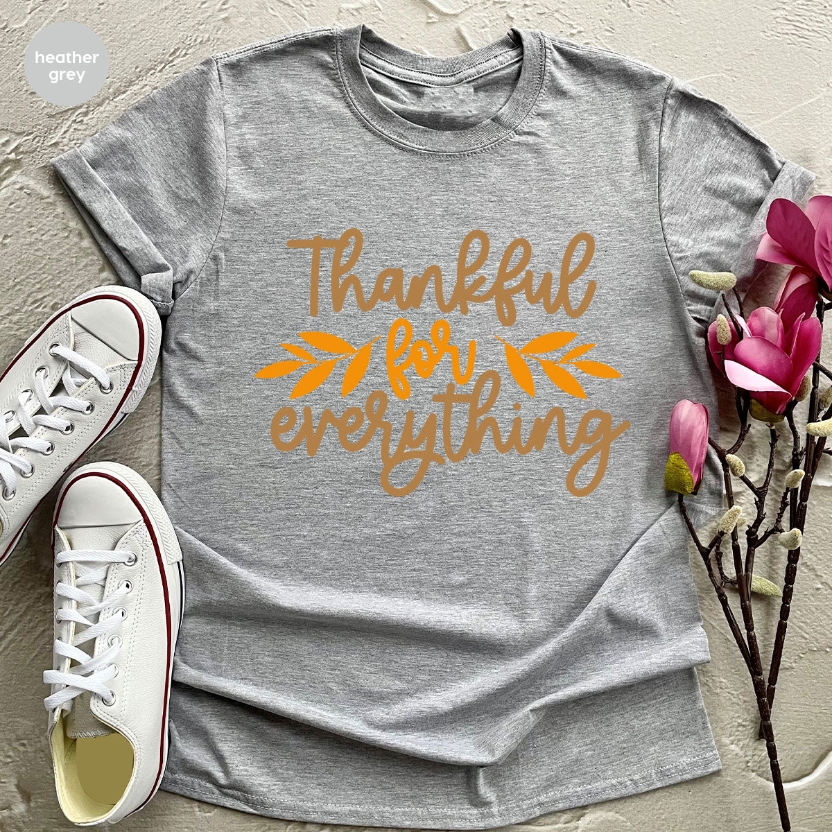 Thanksgiving T Shirts, Gifts for Her, Fall Leaves Graphic Tees, Autumn Clothing, Thankful for Everything T-Shirt, Womens Vneck TShirt