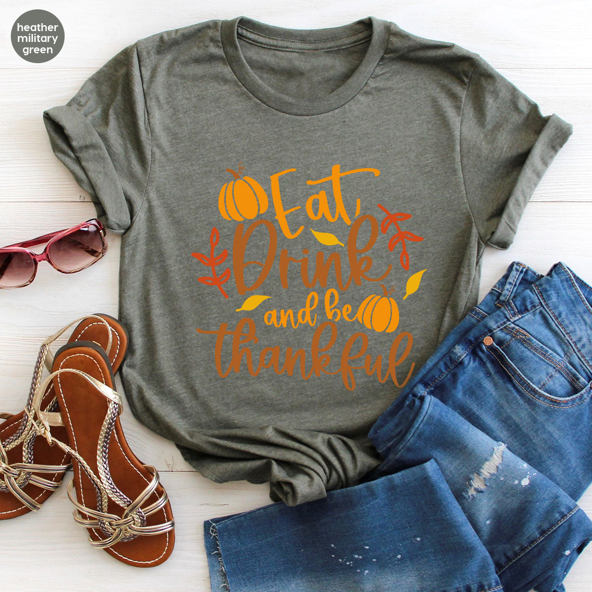 Cute Pumpkin T-Shirt, Fall Graphic Tees, Thankful Gifts, Thanksgiving Outfits, Autumn Crewneck Sweatshirt, Fall Leaves Vneck Shirt