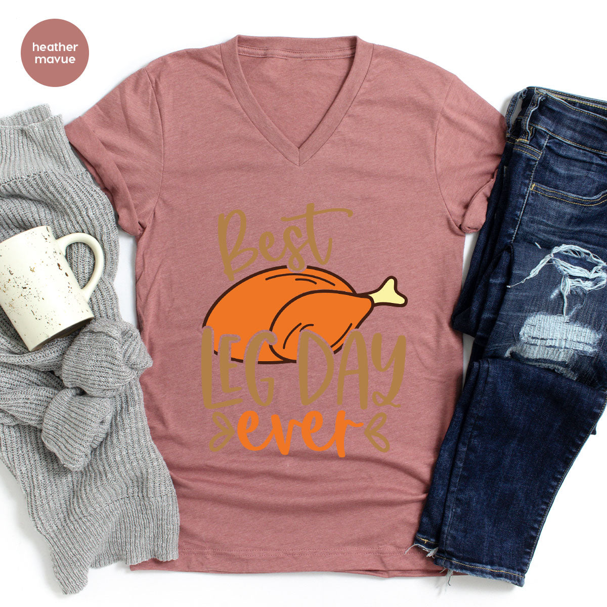 Funny Thanksgiving Shirts, Turkey Graphic Tees, Fall Crewneck Sweatshirt, Autumn Outfit, Matching Family TShirts, Best Leg Day Ever T-Shirt