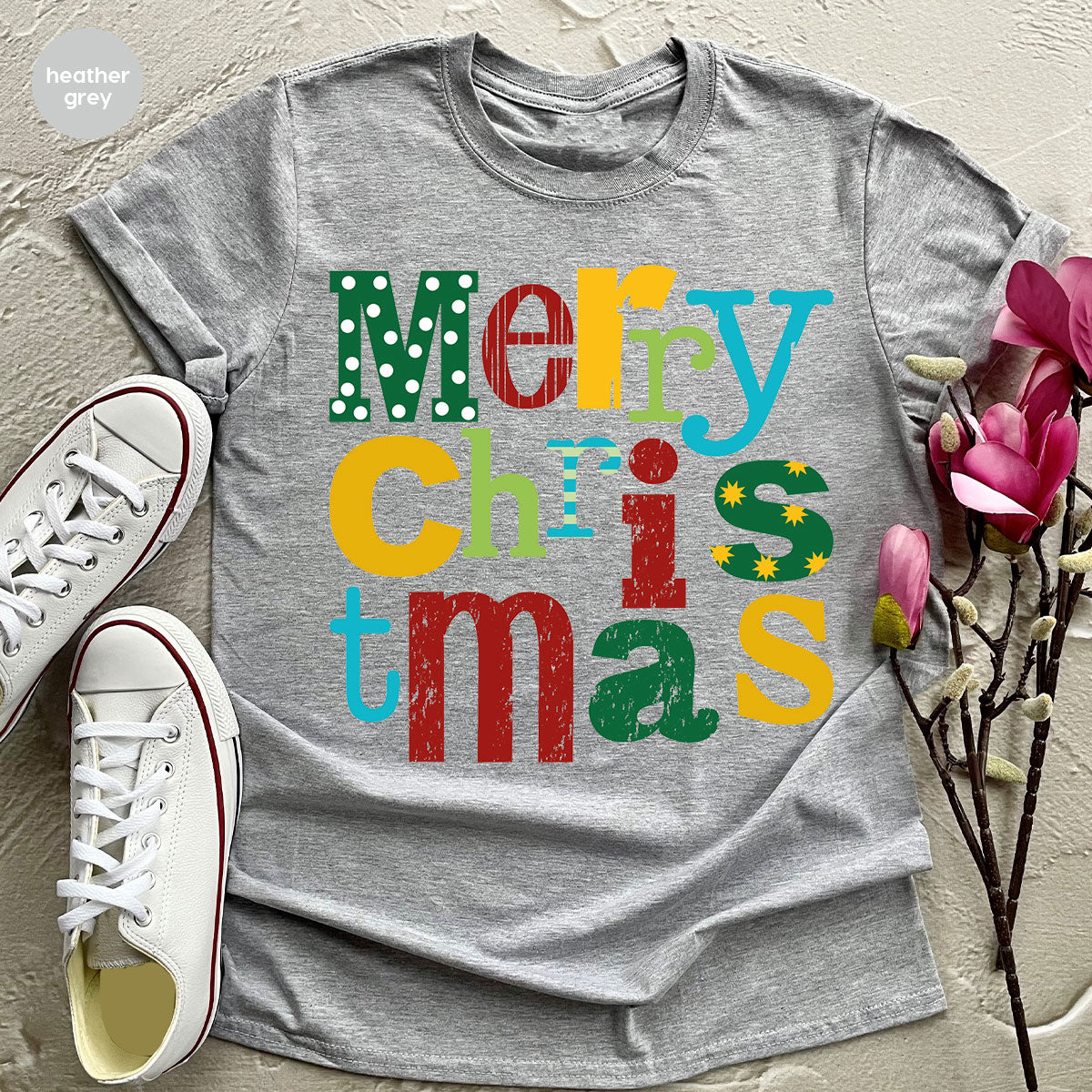 Merry Christmas Athletic Heather Gray Long Sleeve Graphic Tee - A3055AHG -  3XLARGE in 2023