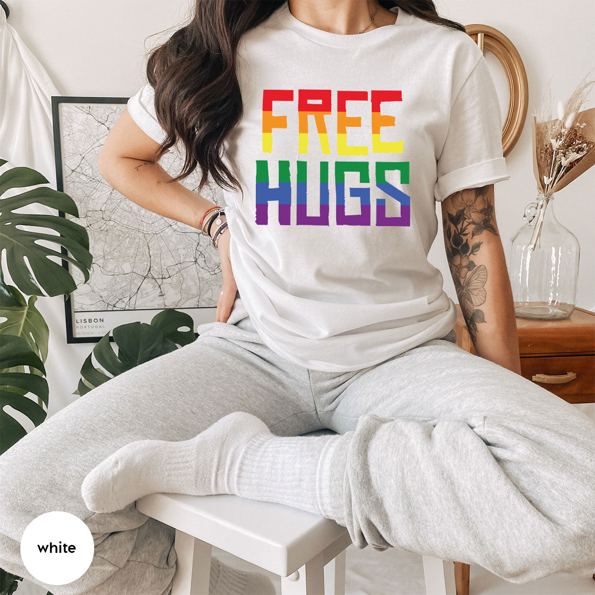 Cute LGBT Shirt, Free Hugs T-Shirt, Lovely Pride T-Shirt for LGBT