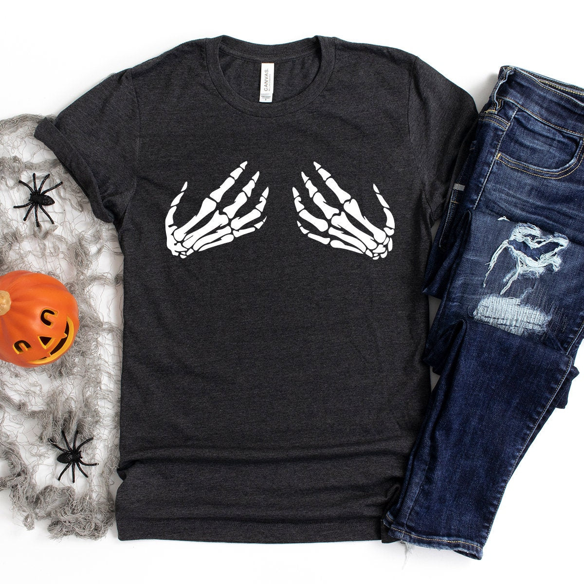Skeleton Hand T-Shirt, Hand Bra Tshirt, Funny Halloween Shirt