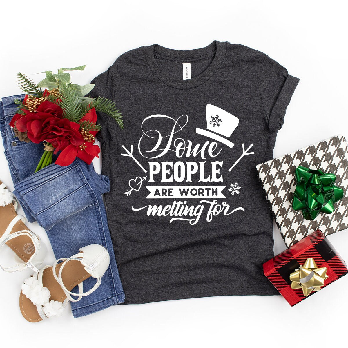 Some People Are Worth Melting For shirt, Sarcastic Christmas Tshirt, Funny Party Shirt, Chrtismas Graphic Shirt, Cute Winter Shirt - Fastdeliverytees.com