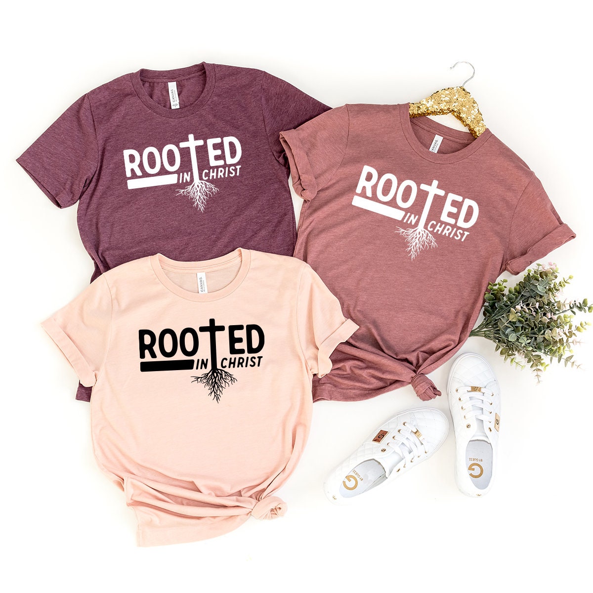 Rooted In Christ T-Shirt, Christian Shirt, Inspirational Shirt, Jesus Cross Shirt, Religious Shirt, Christian Gift, Jesus Cross Graphic Tee - Fastdeliverytees.com