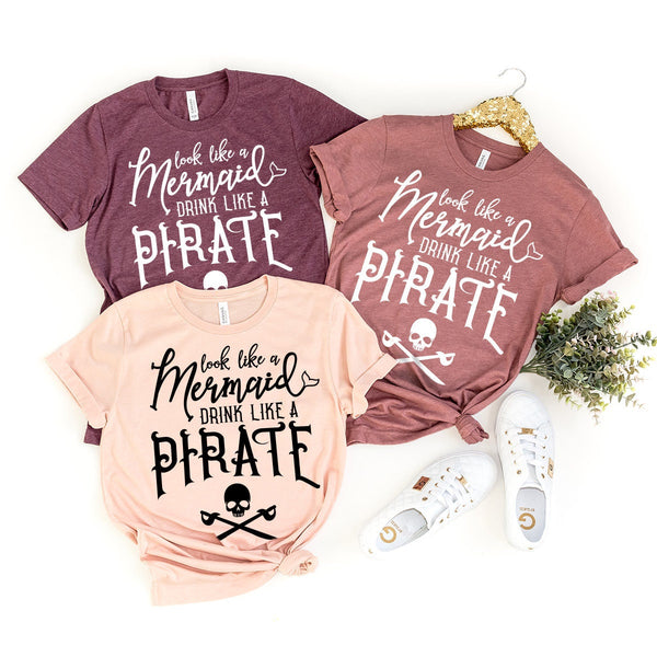 Womens Beach Shirt Funny Cruise Shirt Look Like A Mermaid Drink Like A Pirate Shirt