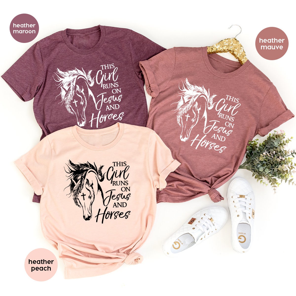 Christian T-Shirt, This Girl Runs On Jesus And Horses Shirt, Horse Lover Shirt, Spiritual Shirt, Farmer Girl Shirt, Religious T Shirt - Fastdeliverytees.com