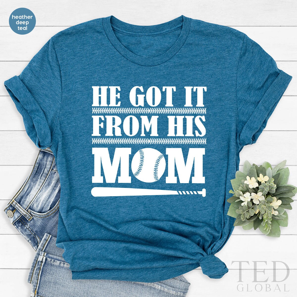 Funny Baseball Shirt, Baseball Boy TShirt, Softball Boys Shirt, He Got It From His Mom, Cheer Mama Shirt, Baseball Mom T Shirt, Sports Mom - Fastdeliverytees.com