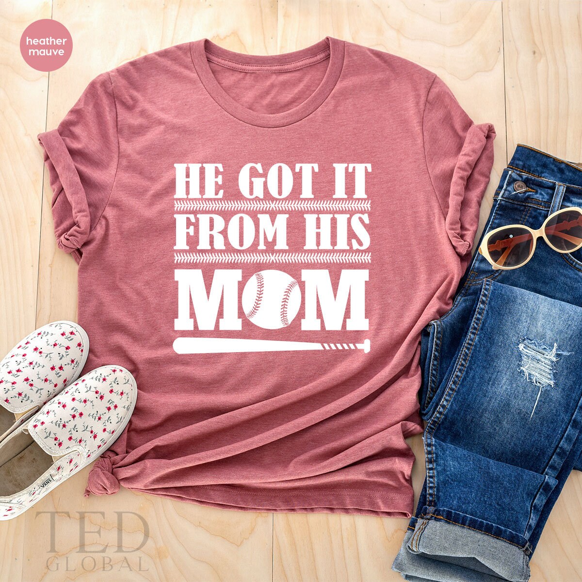 Funny Baseball Shirt, Baseball Boy TShirt, Softball Boys Shirt, He Got It From His Mom, Cheer Mama Shirt, Baseball Mom T Shirt, Sports Mom - Fastdeliverytees.com