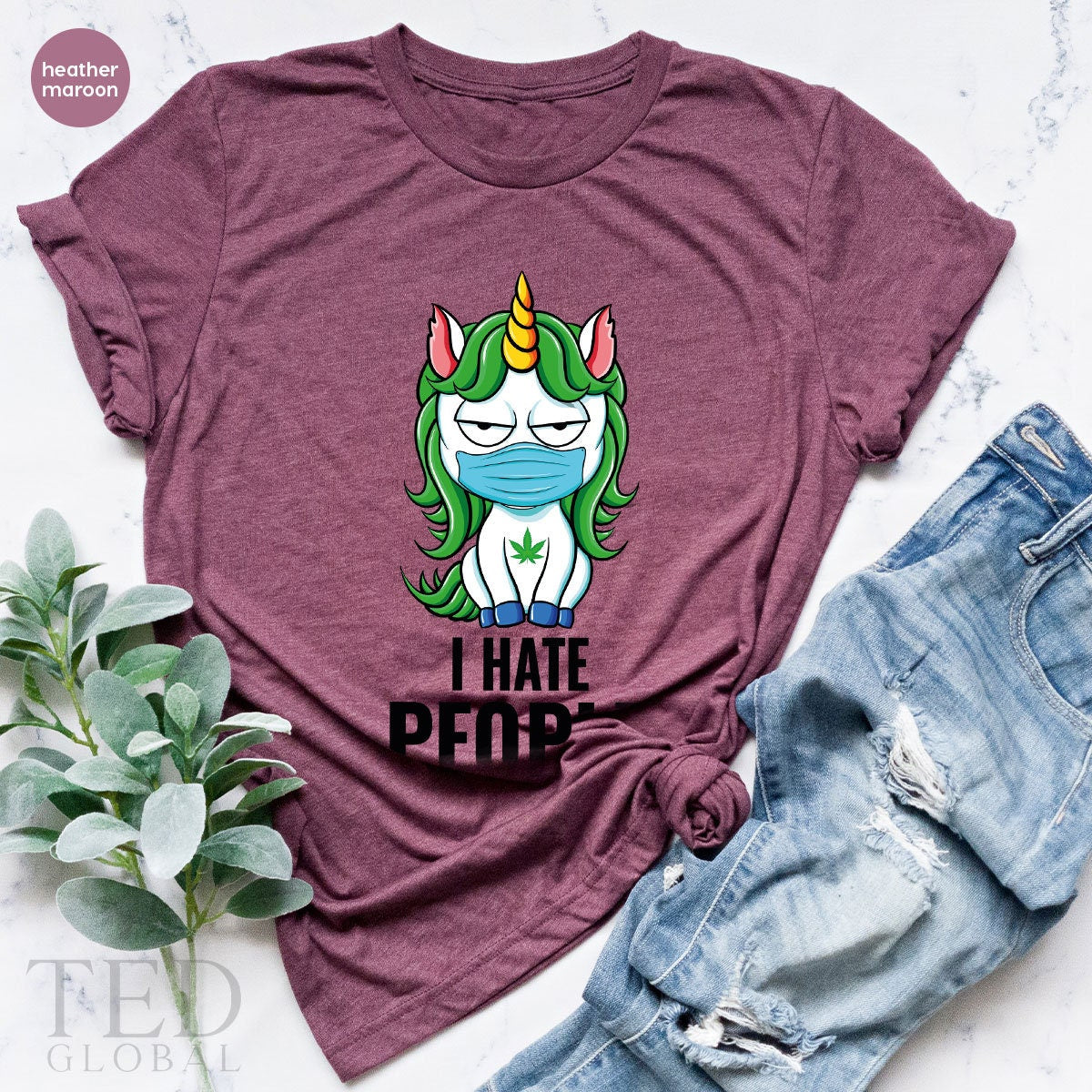 Masked Unicorn Shirt, I Hate People T Shirt, Cannabis Smoker T Shirt, Weed Lover Shirts, Marijuana Tee, Weed 420 T-Shirt, Stoner Gift - Fastdeliverytees.com