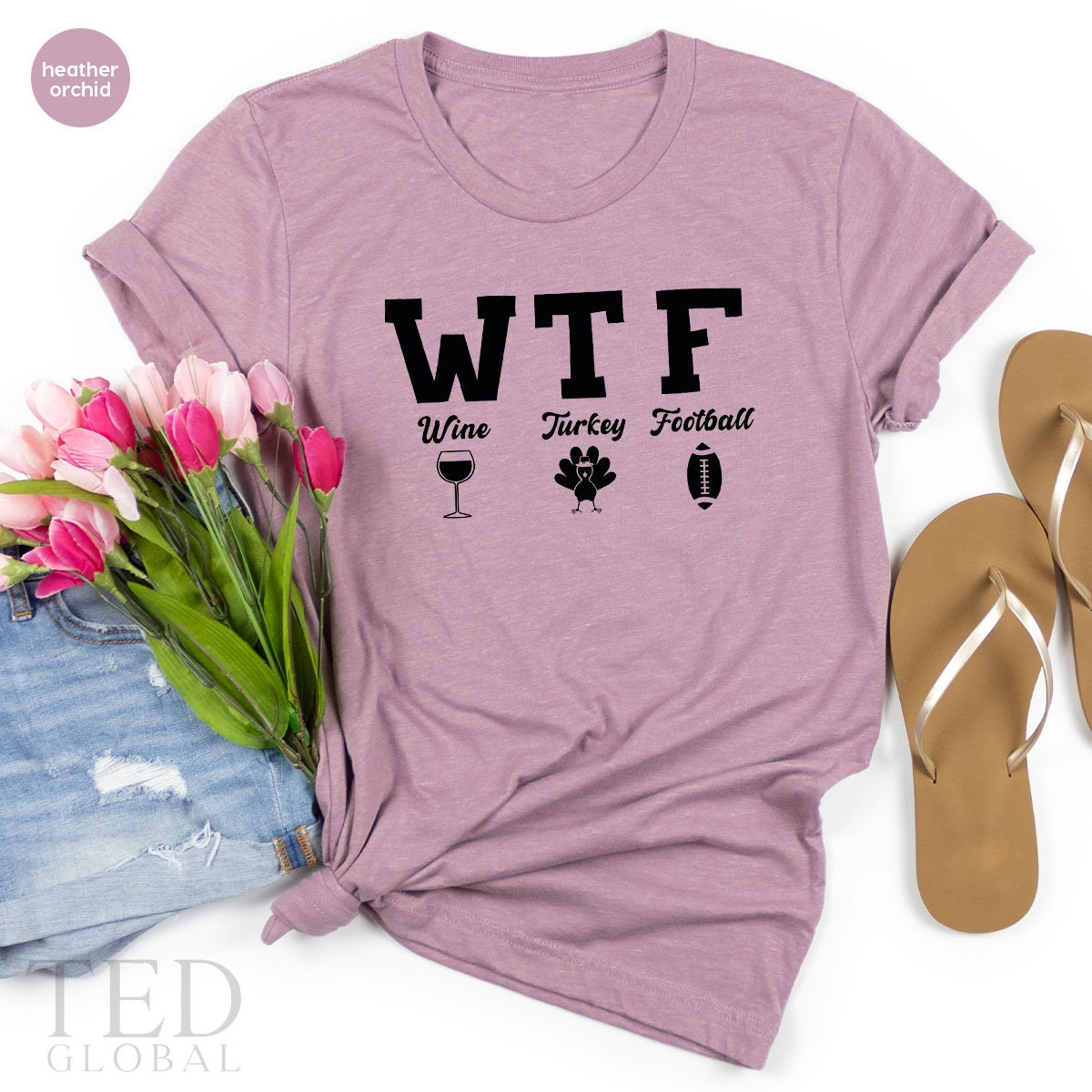 WTF Wine Turkey Football Dallas Cowboys Thanksgiving Women's V-Neck T-Shirt  