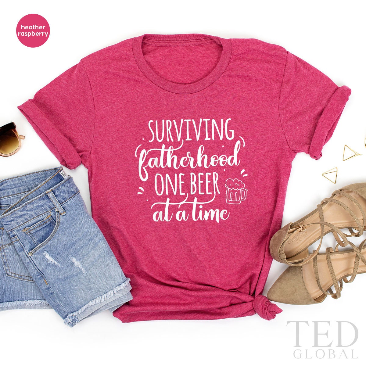 Cute Drink T-Shirt, Surviving Fatherhood One Beer At A Time T Shirt, Beer Lover Tee, Alcohol Shirts, Daddy's Drink Shirt, Gift For Dad - Fastdeliverytees.com