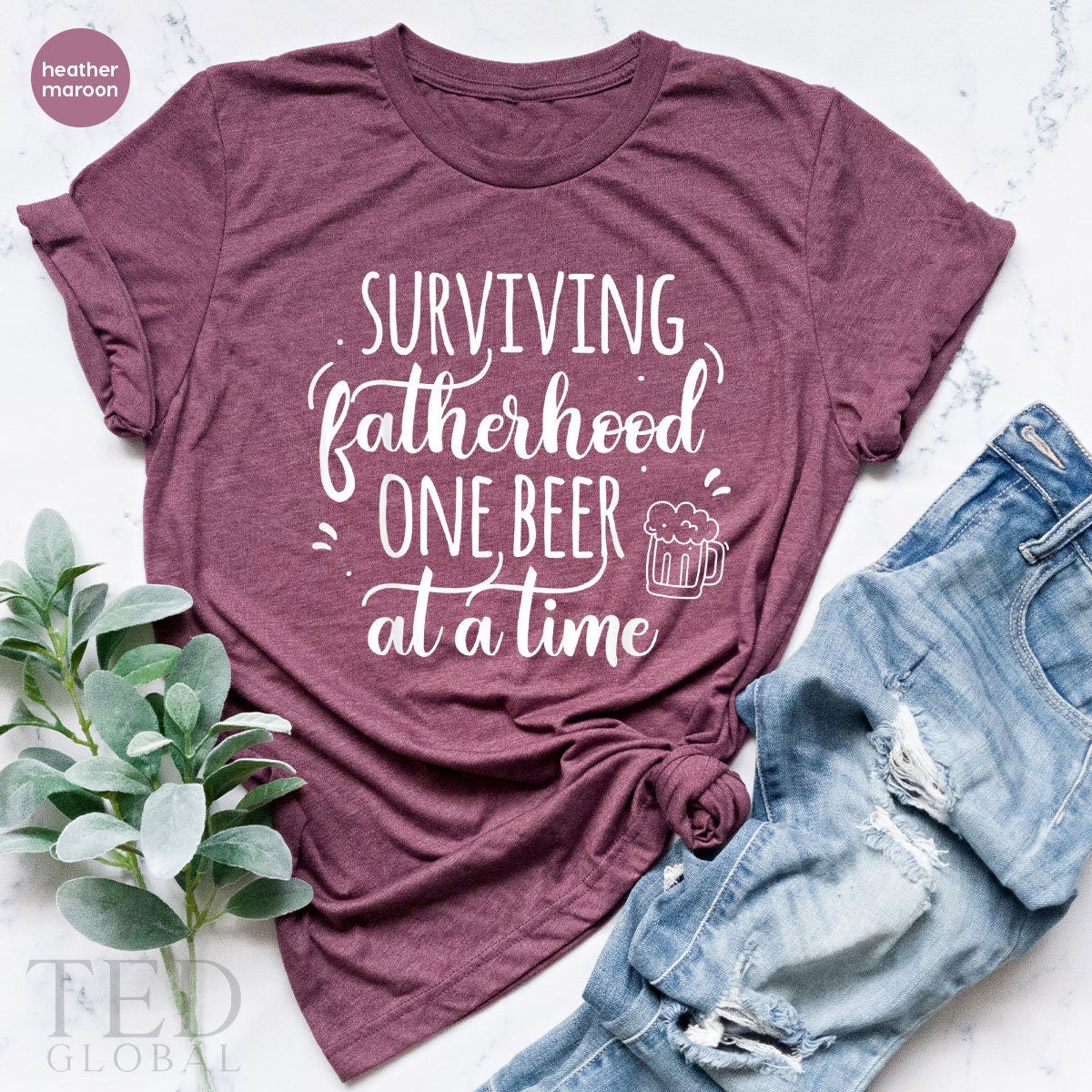 Cute Drink T-Shirt, Surviving Fatherhood One Beer At A Time T Shirt, Beer Lover Tee, Alcohol Shirts, Daddy's Drink Shirt, Gift For Dad - Fastdeliverytees.com