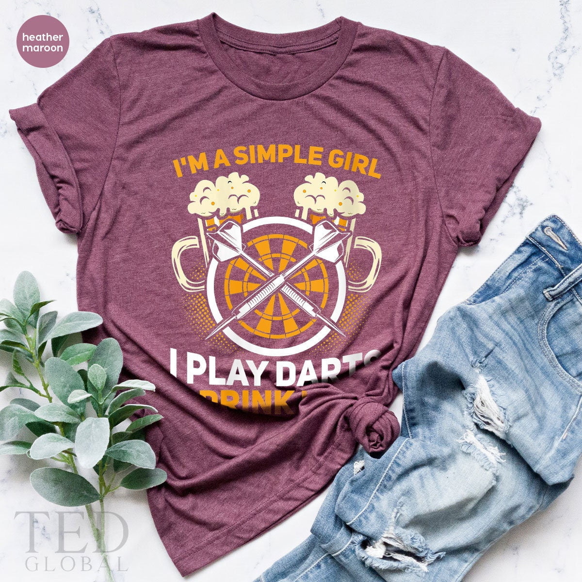 Cute Dart T-Shirt, I'm A Simple Girl T Shirt, Funny Beer Tee, I Play Darts Shirts, Beer Lover Shirt, Alcohol TShirt, Gift Drinking Girl - Fastdeliverytees.com